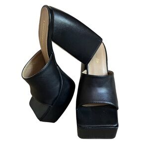 Black chunky platform slip-on heels